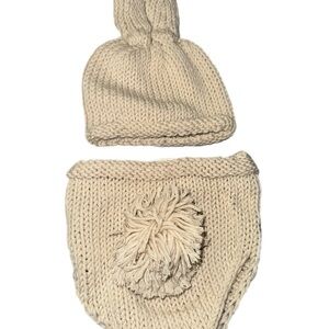 Cozy Cream Knit Baby Hat and Diaper Cover Set